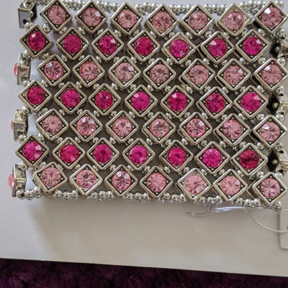 Pink Rhinestone Stretch Bracelet   - Picture 3 of 3